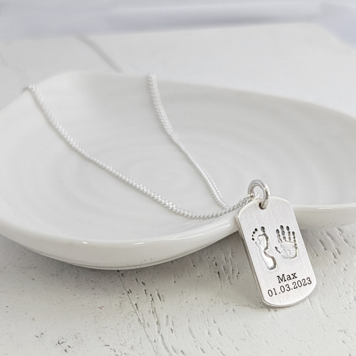 Handprint and footprint dog tag necklace for men