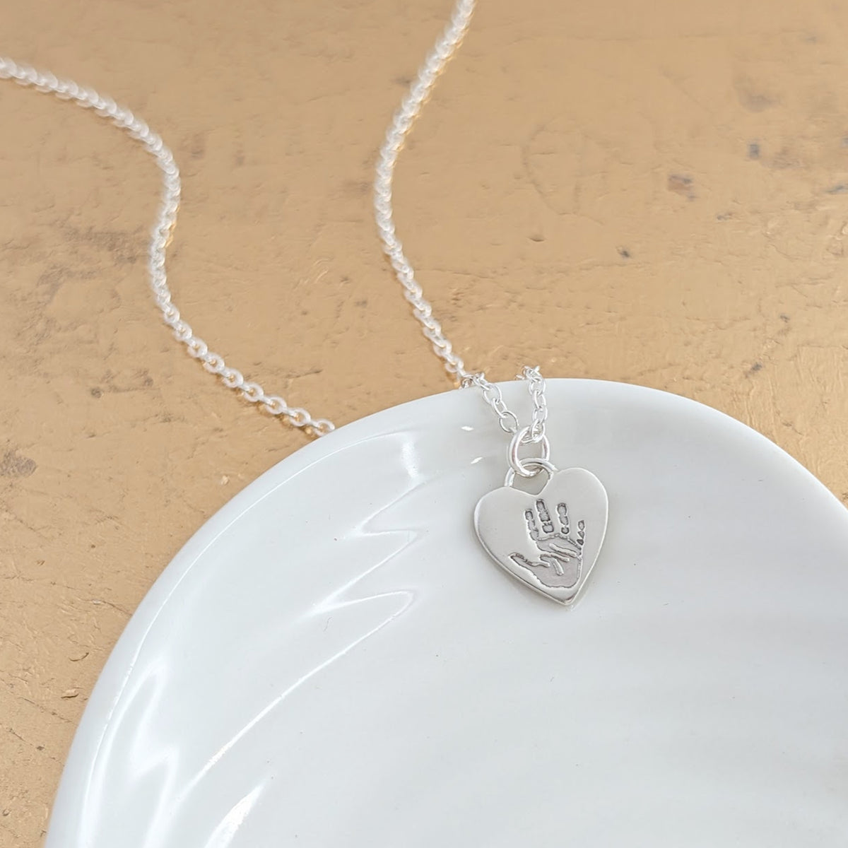 Silver or Gold Baby Handprint and Footprint Heart Charm Necklace