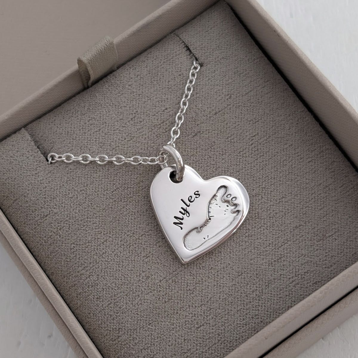 Handprint and Footprint Heart Charm engraved with your baby's own print and name in silver or gold