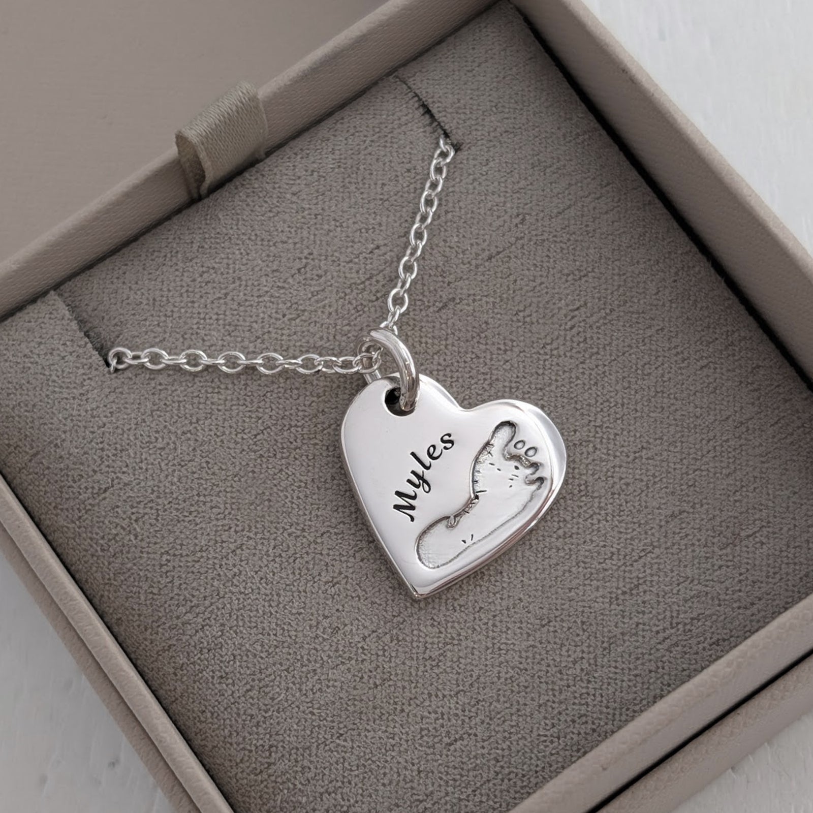 Handprint and Footprint Heart Charm engraved with your baby's own print and name in silver or gold