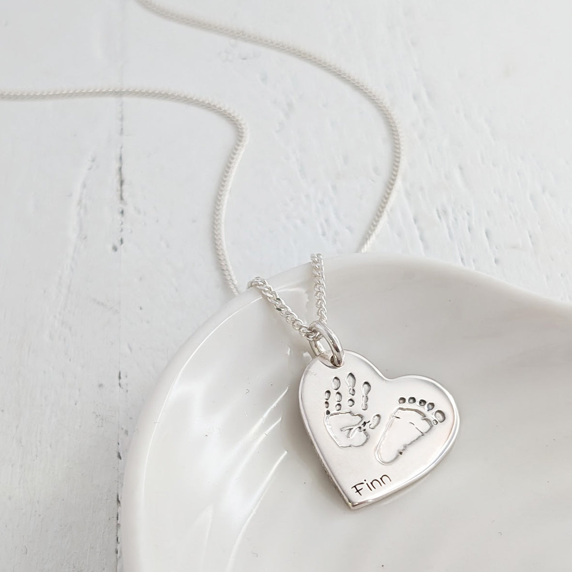 Baby handprint and footprint keepsake necklace for Mum