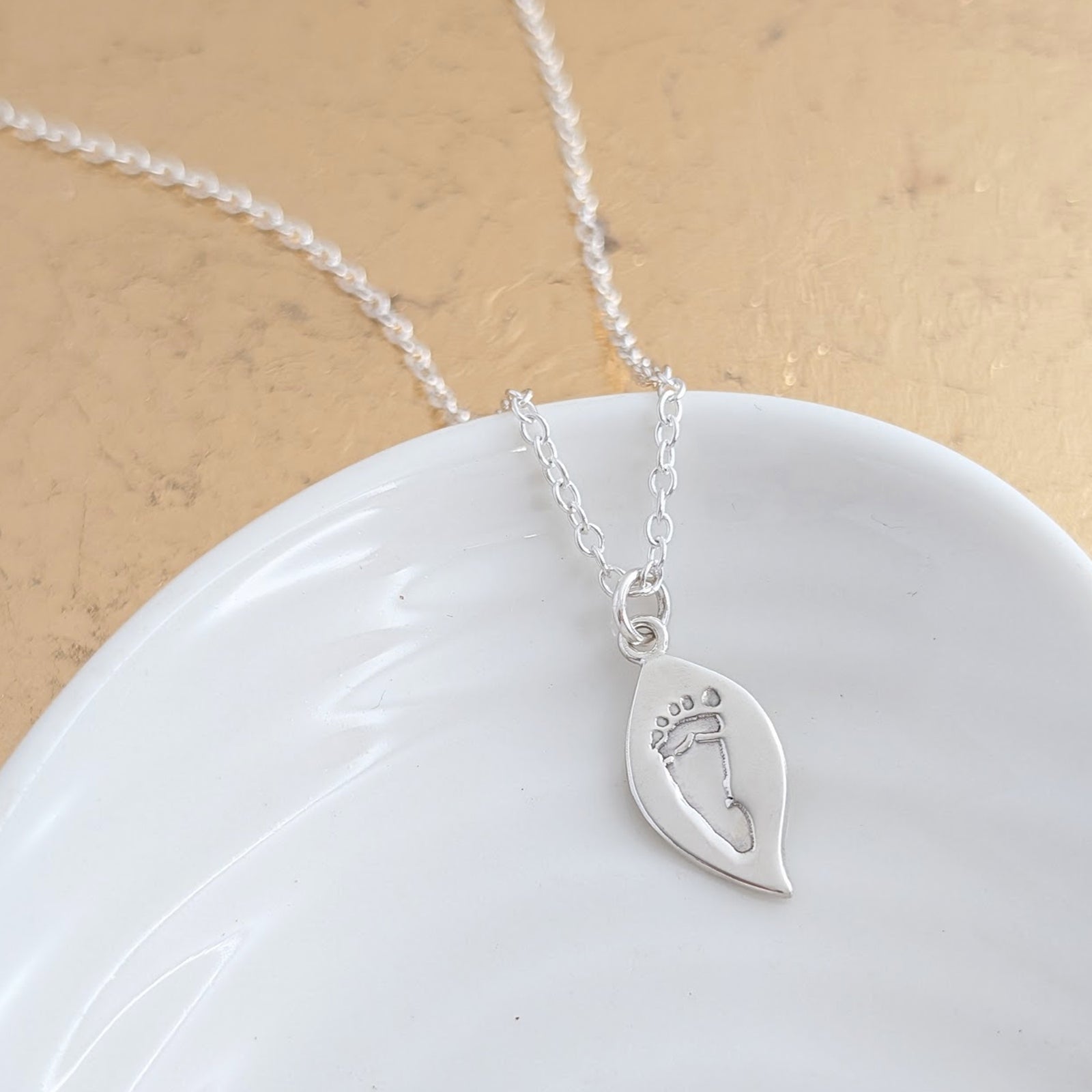 Baby handprint footprint leaf charm - affordable keepsake jewellery