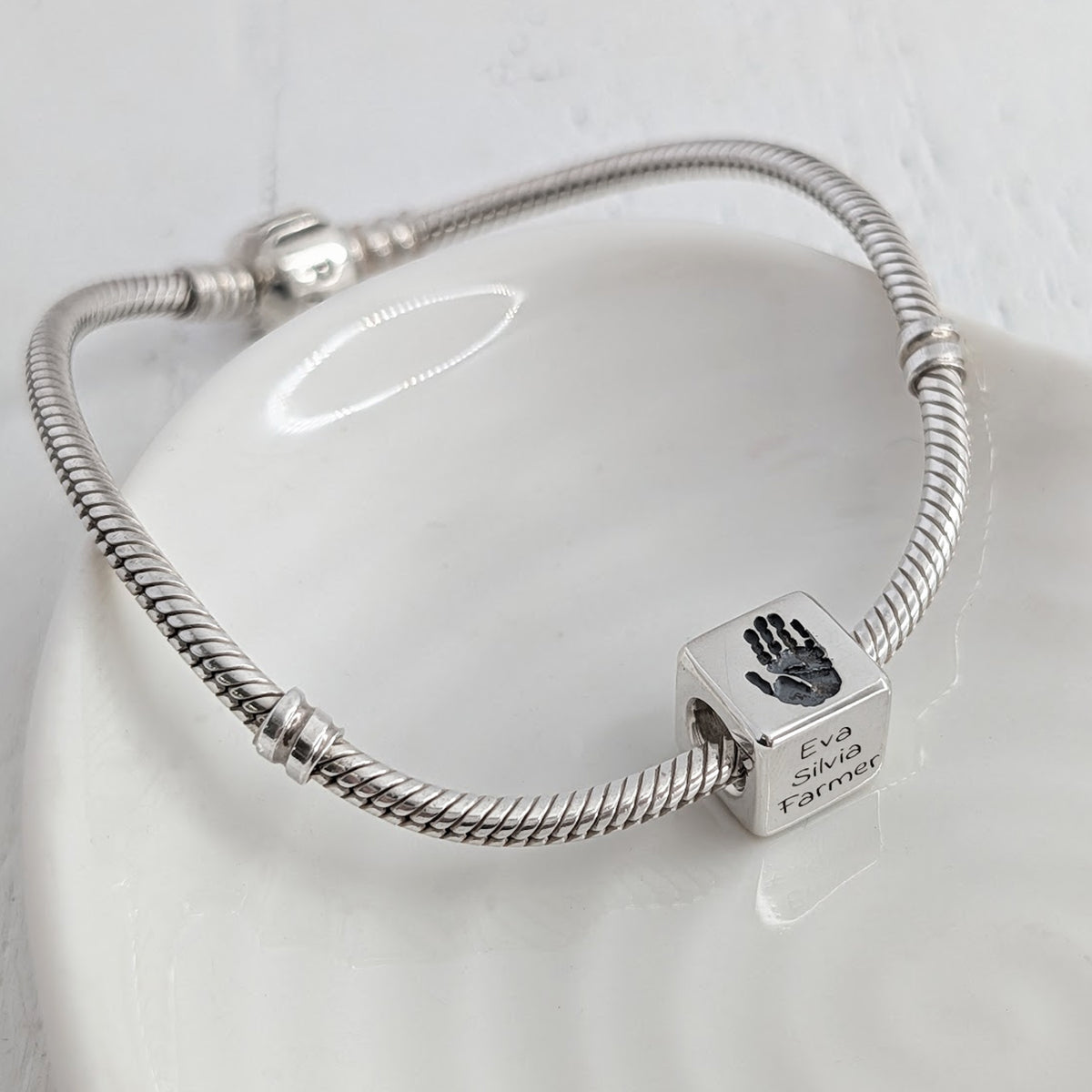 Silver Memory Cube Bead - New baby keepsake - gift for mum