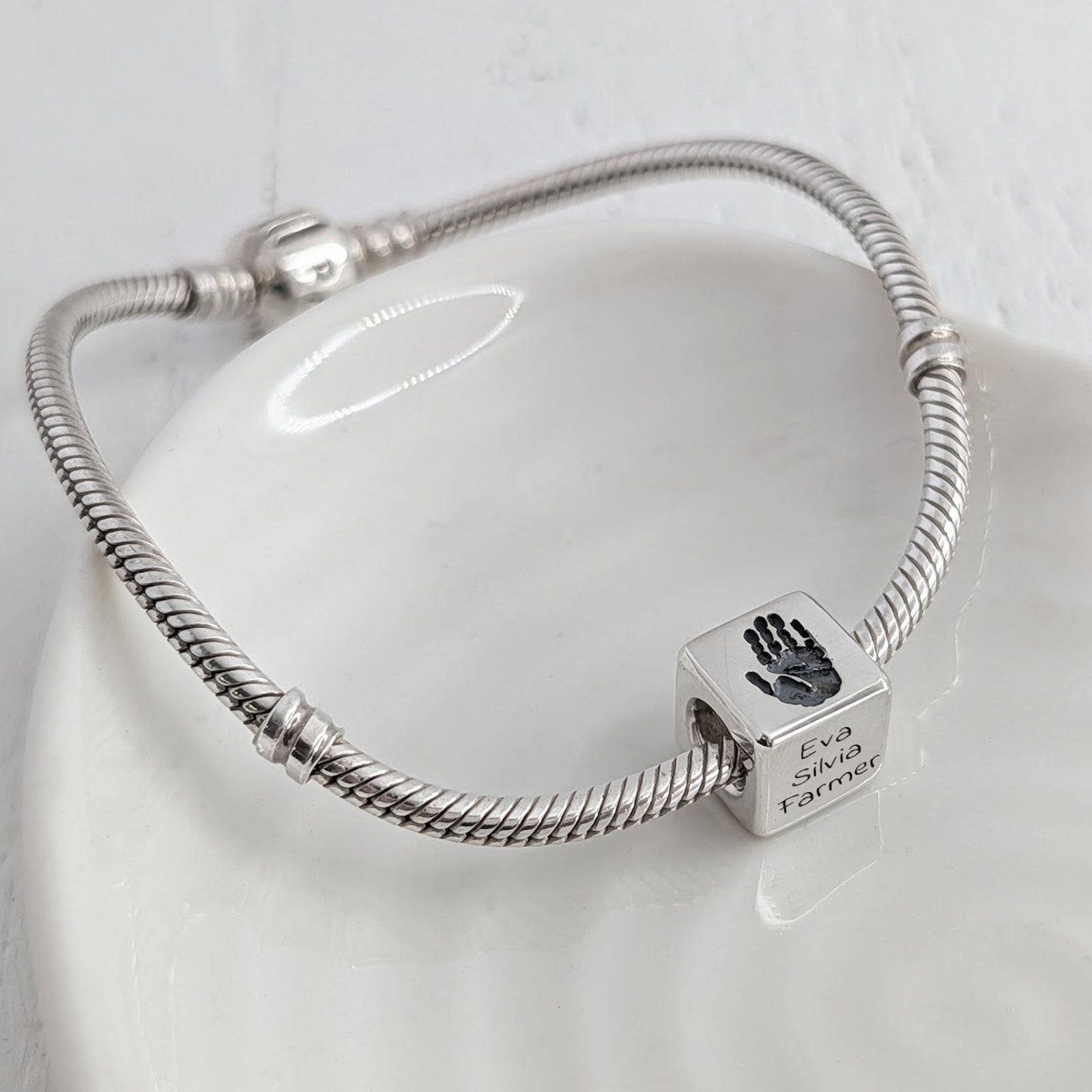 Silver Memory Cube Bead - New baby keepsake - gift for mum