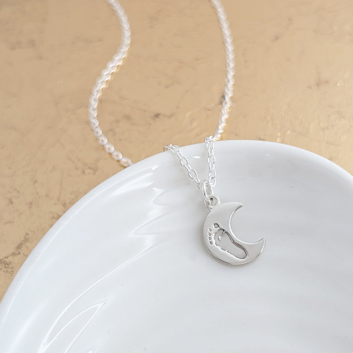 Silver or Gold Baby Handprint or Footprint Crescent Moon Charm 