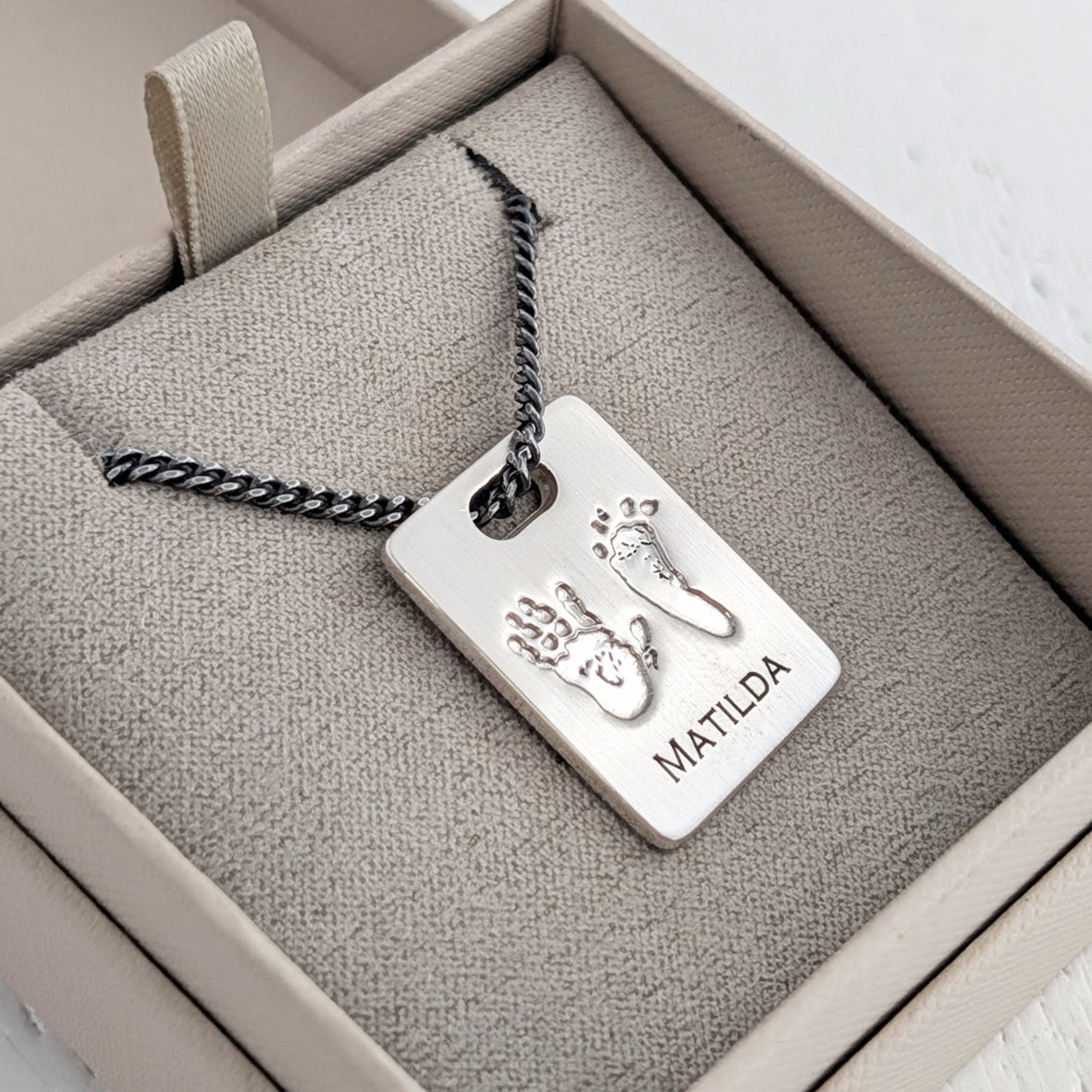 Handprint and Footprint Tag Necklace for Men