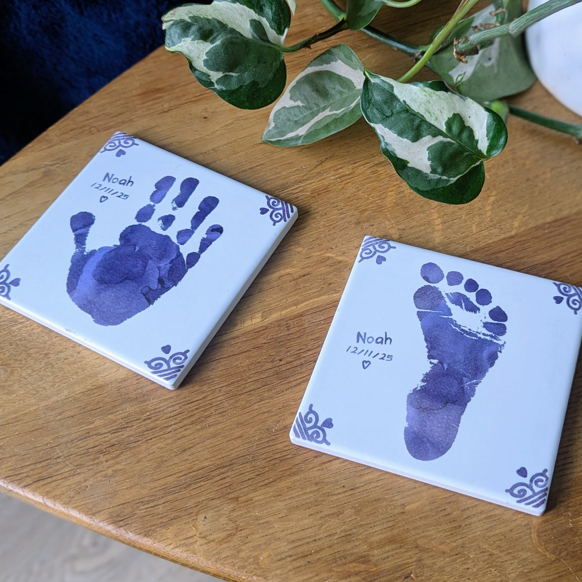 VINTAGE PERSONALISED HAND OR FOOTPRINT CERAMIC TILE COASTER