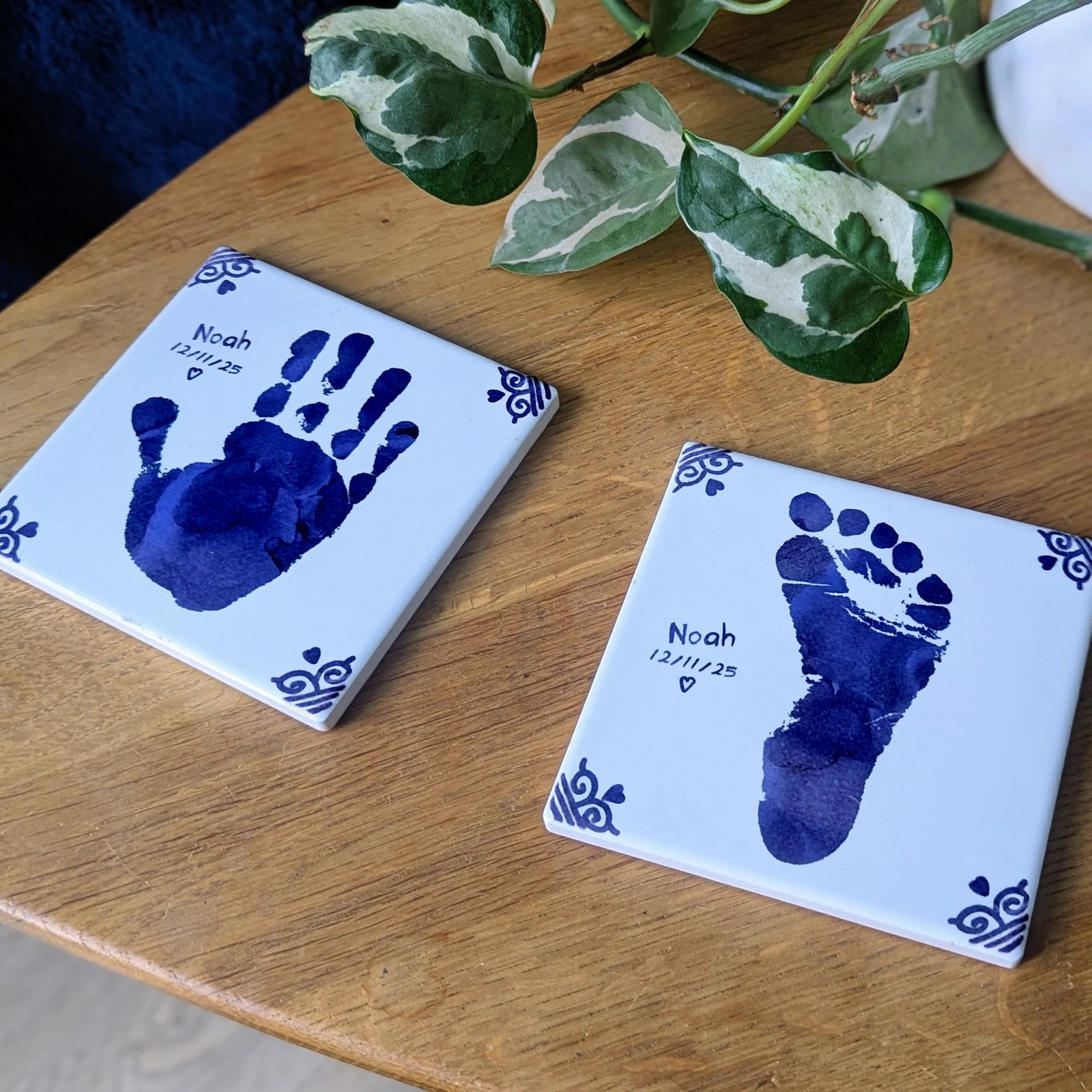 VINTAGE PERSONALISED HAND OR FOOTPRINT CERAMIC TILE COASTER