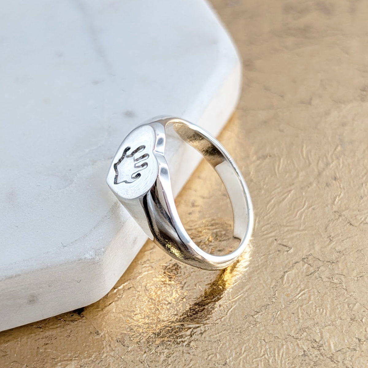 Baby handprint silver heart sigmet ring