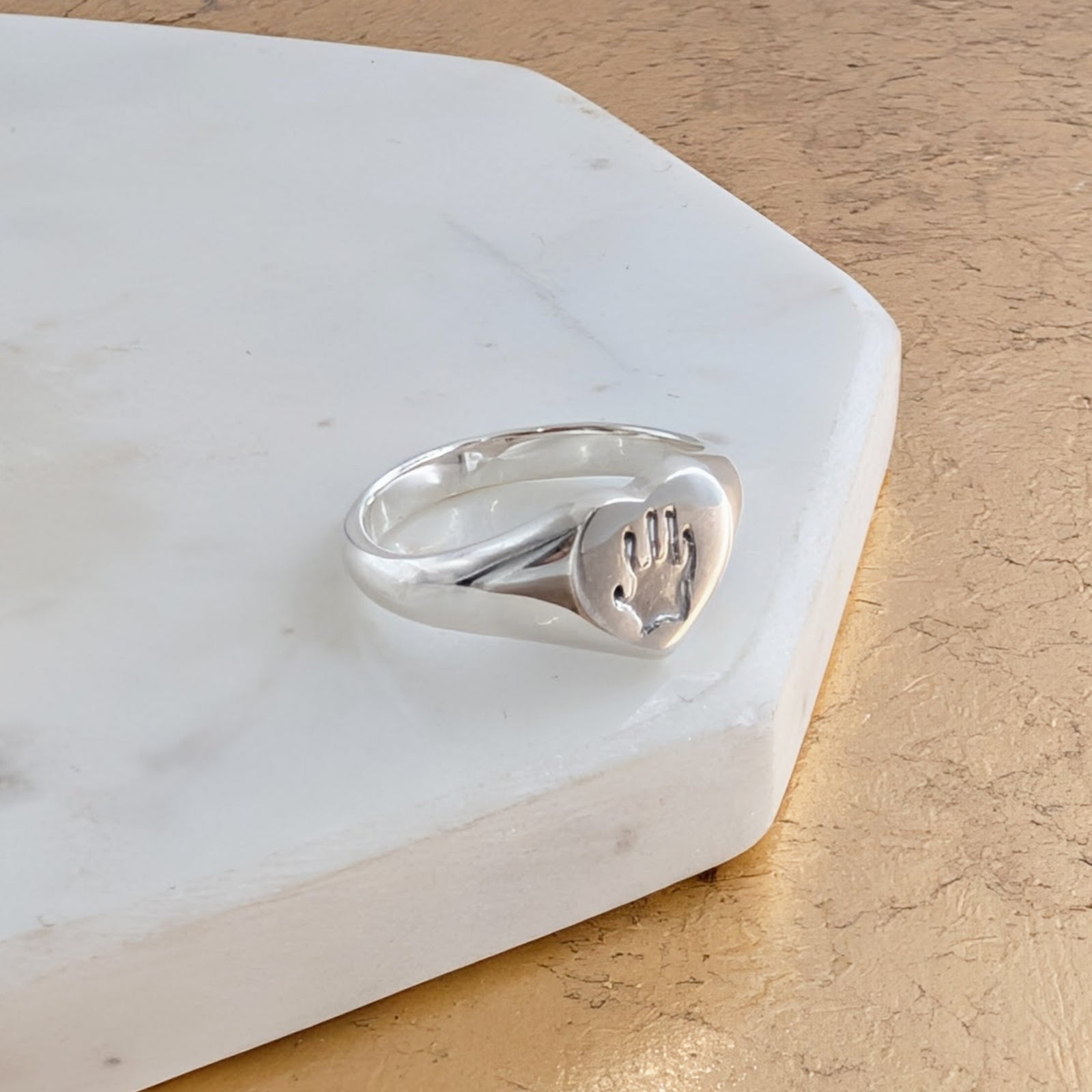 HANDPRINT OR FOOTPRINT LADIES HEART SIGNET RING