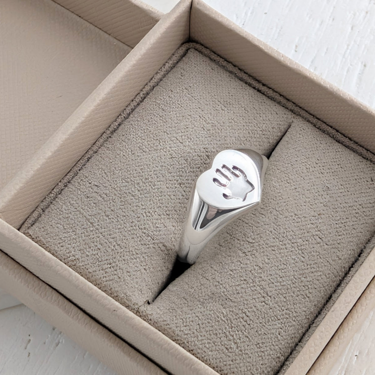 HANDPRINT OR FOOTPRINT LADIES HEART SIGNET RING