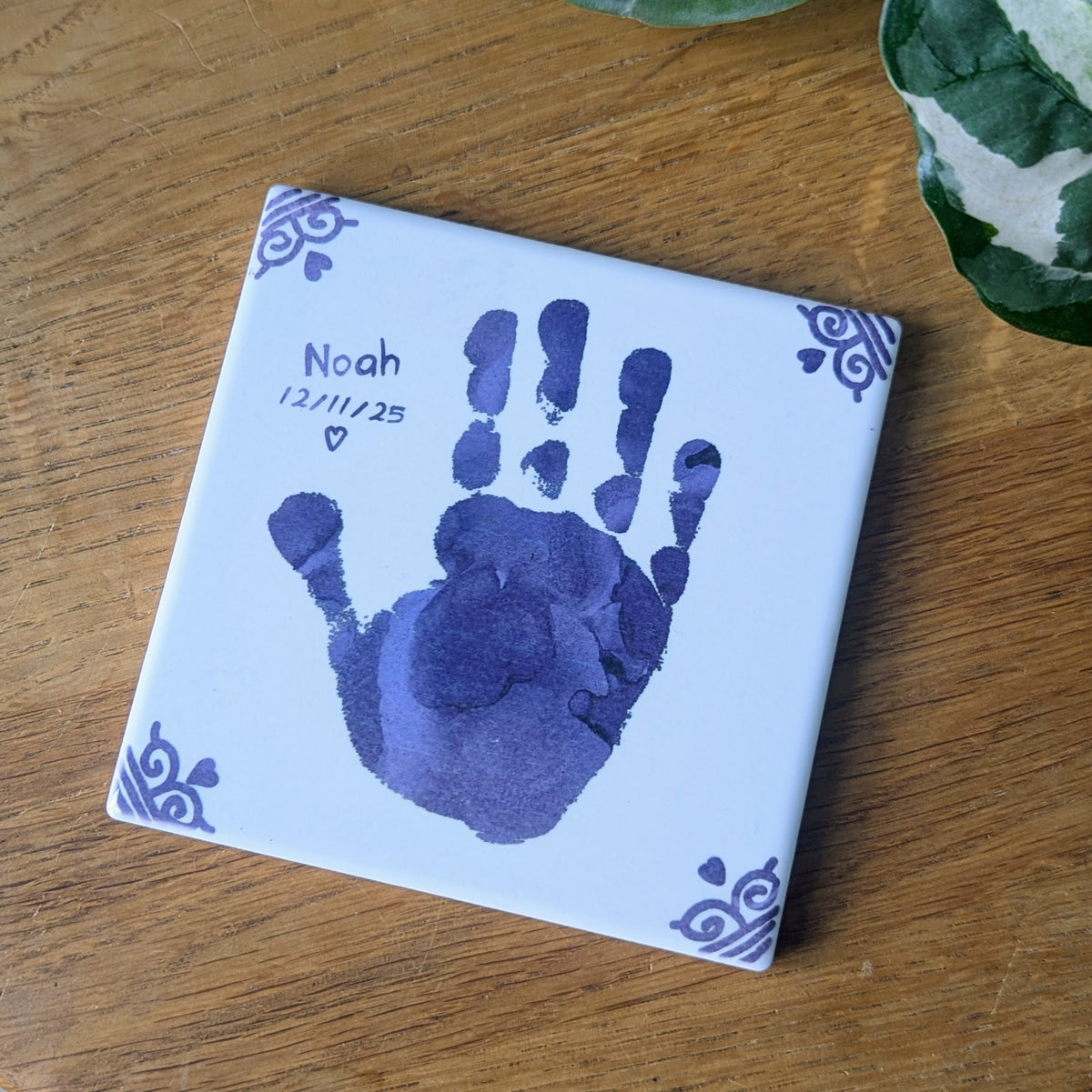 VINTAGE PERSONALISED HAND OR FOOTPRINT CERAMIC TILE COASTER