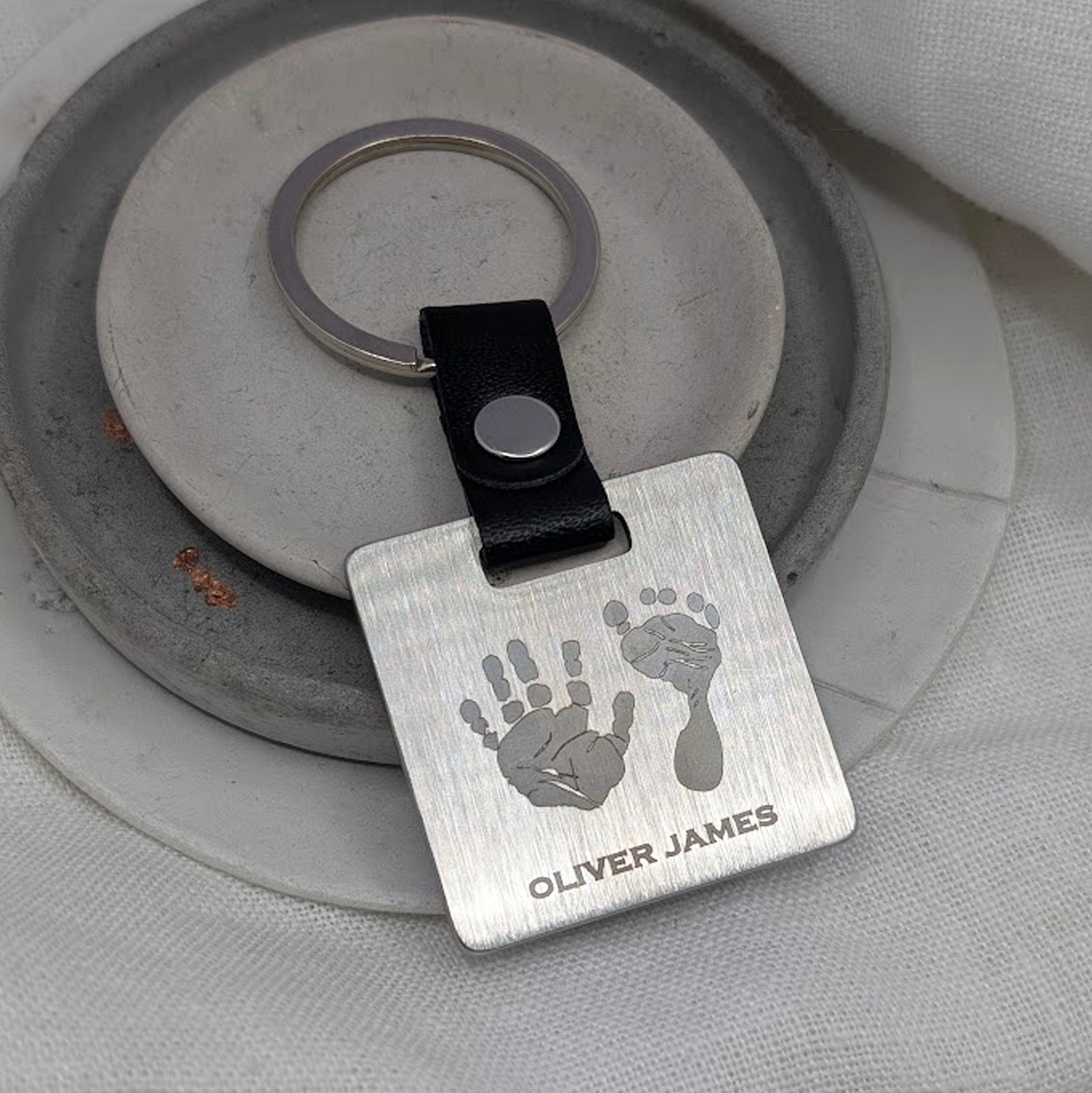 HAND & FOOTPRINT STEEL SQUARE KEYRING