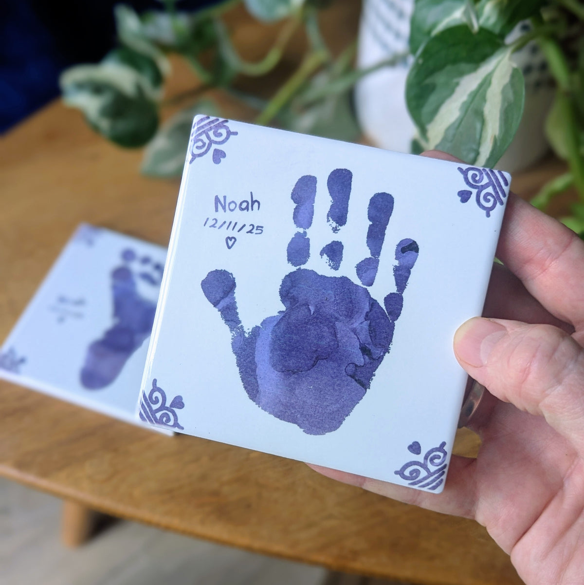 VINTAGE PERSONALISED HAND OR FOOTPRINT CERAMIC TILE COASTER
