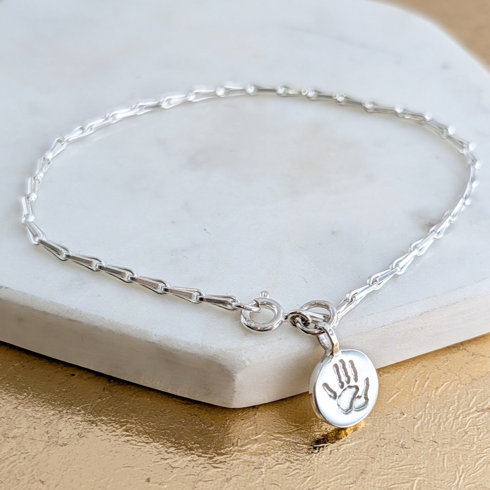 Baby handprint silver charm jewellery - delicate bracelet