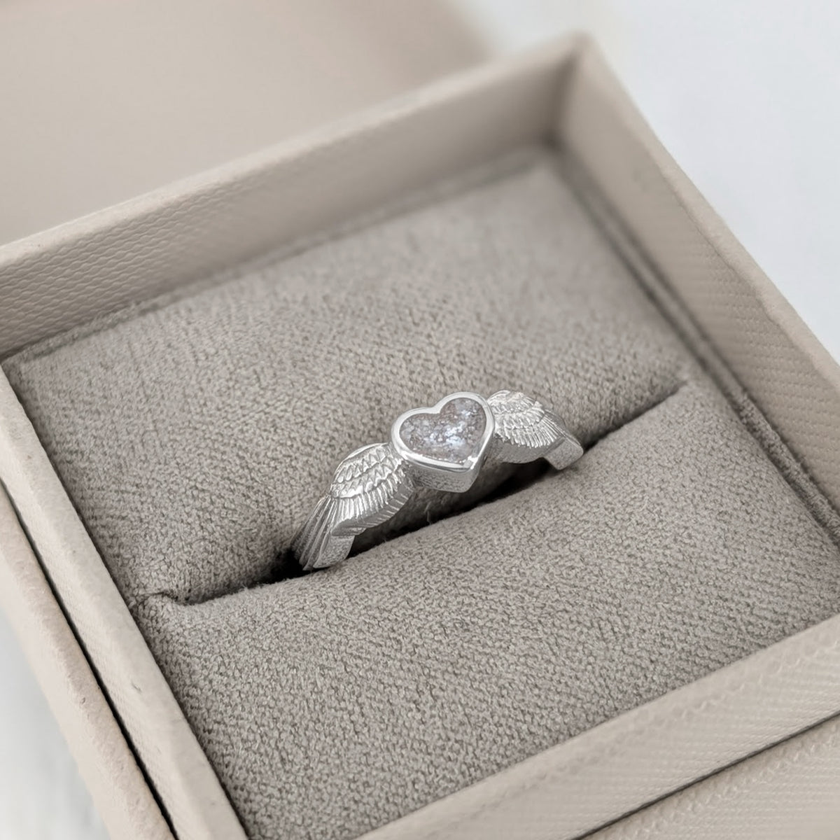 Sterling silver angel remembrance jewelllery - ring with ashes