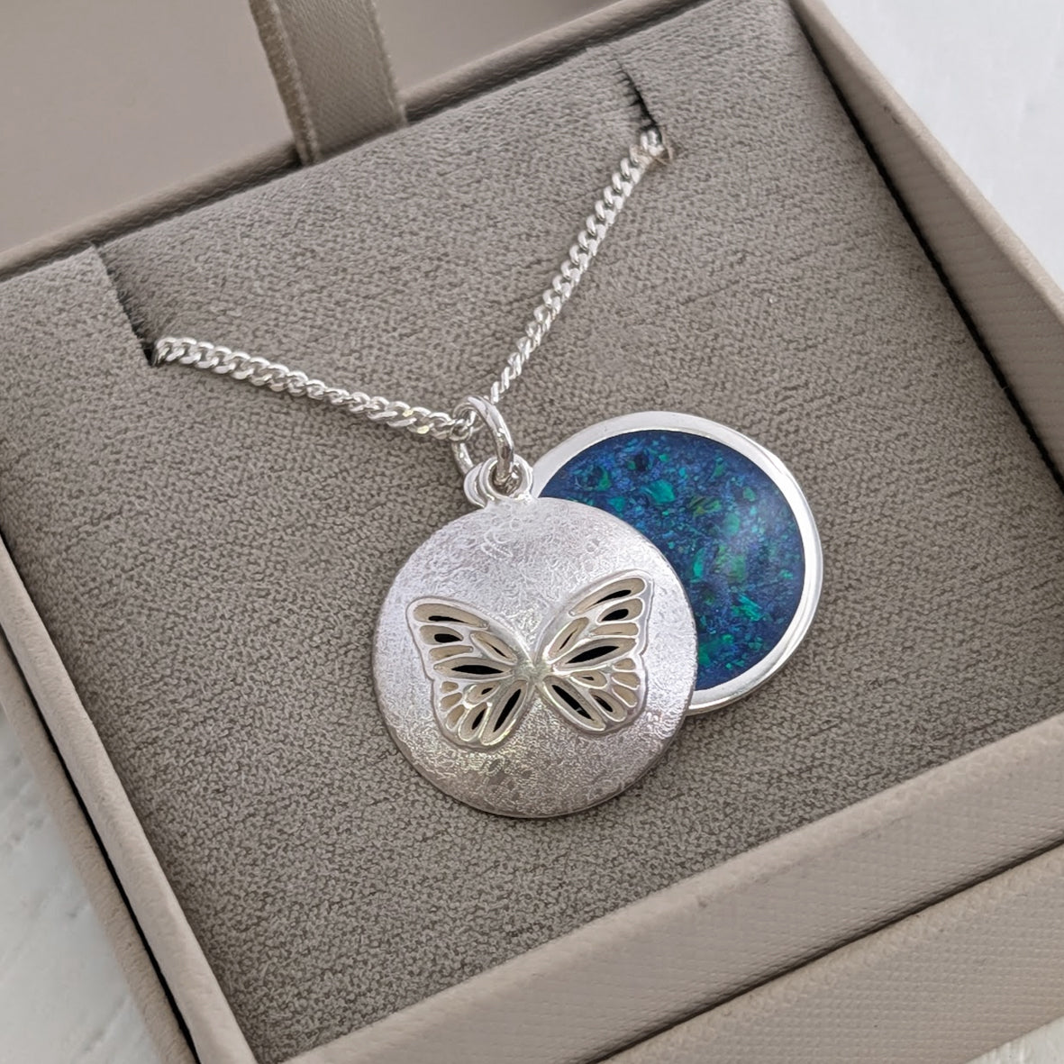 Butterfly memorial ashes locket necklace