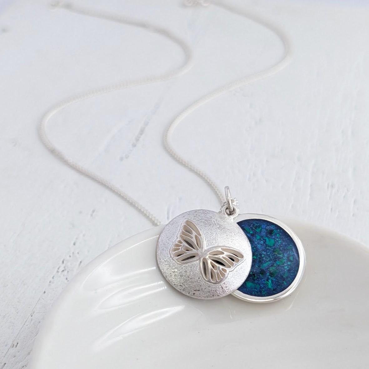Memorial Ashes Butterfly Silver Locket Necklace