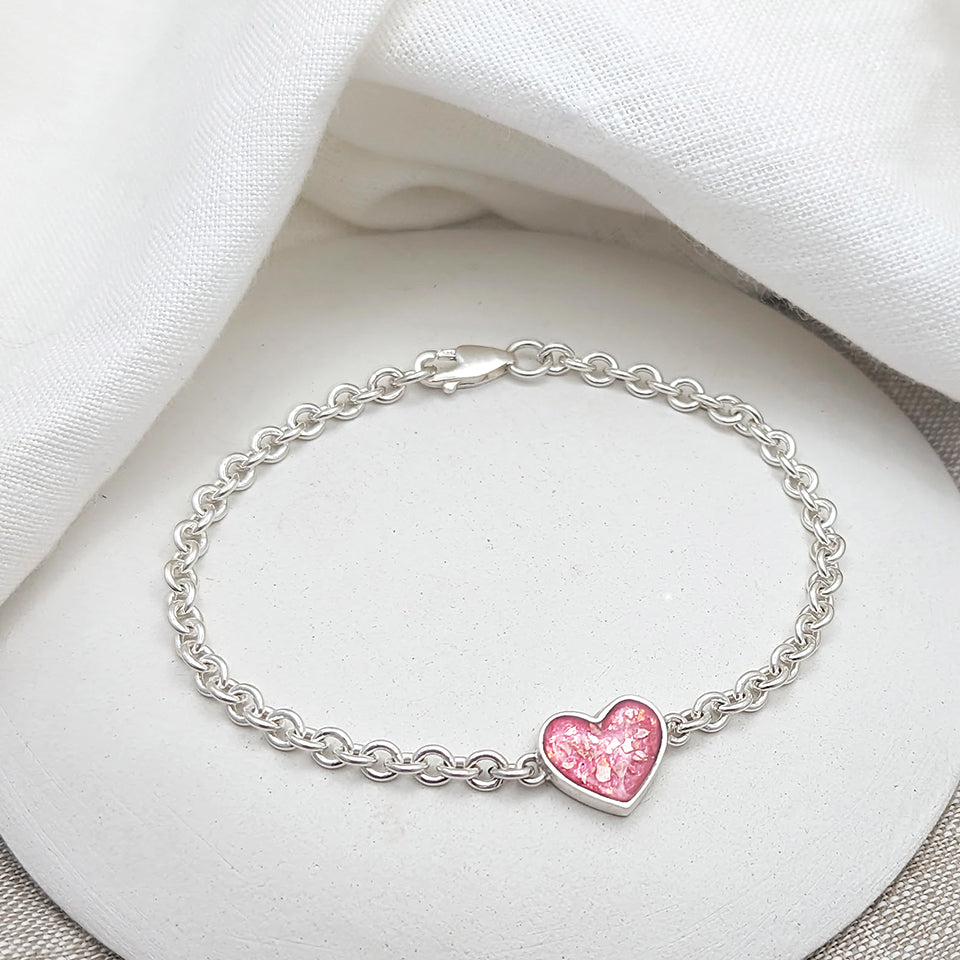 Memorial Ashes Heart Charm Bracelet - in silver or gold