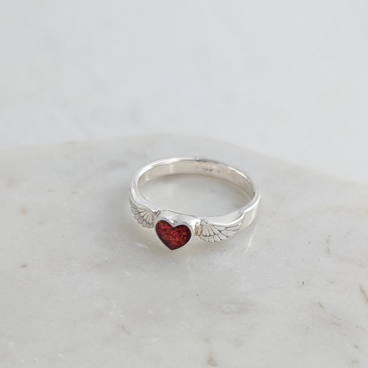 MEMORIAL ASHES ANGEL WING HEART RING