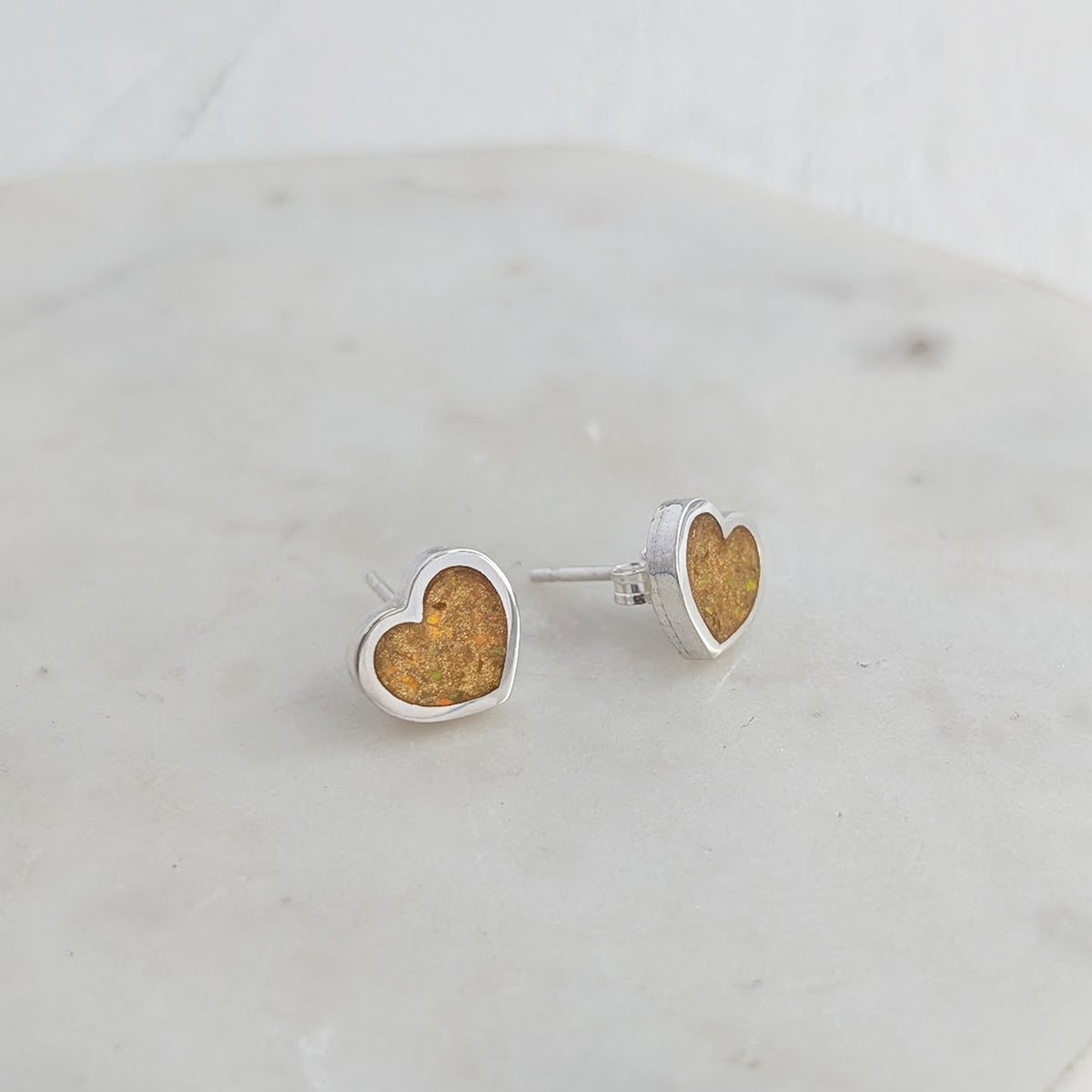 Cremation Ashes Heart shaped stud earrings