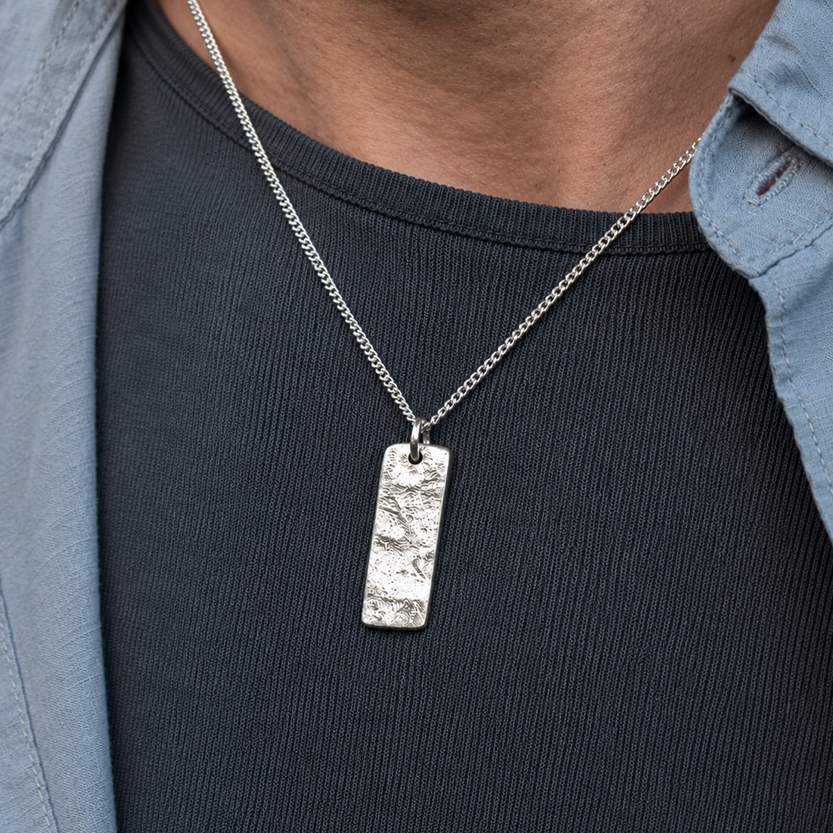 Cremation Ashes Memorial Slim Tag Necklace andmade in silver for men