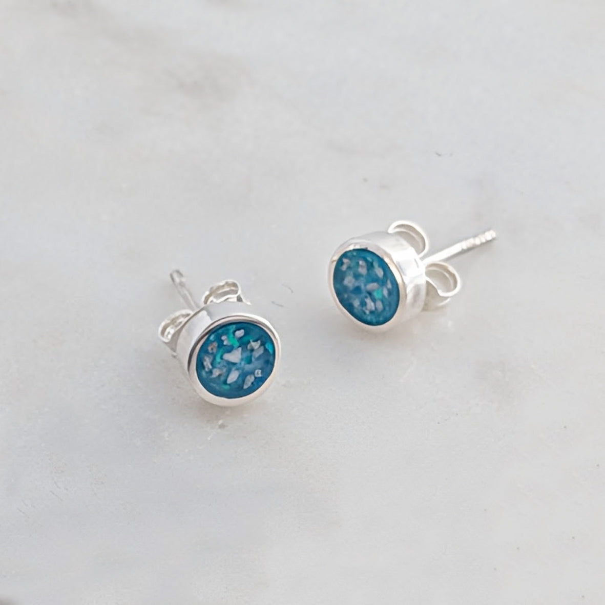 Memorial ashes stud earrings handmade in sterling silver