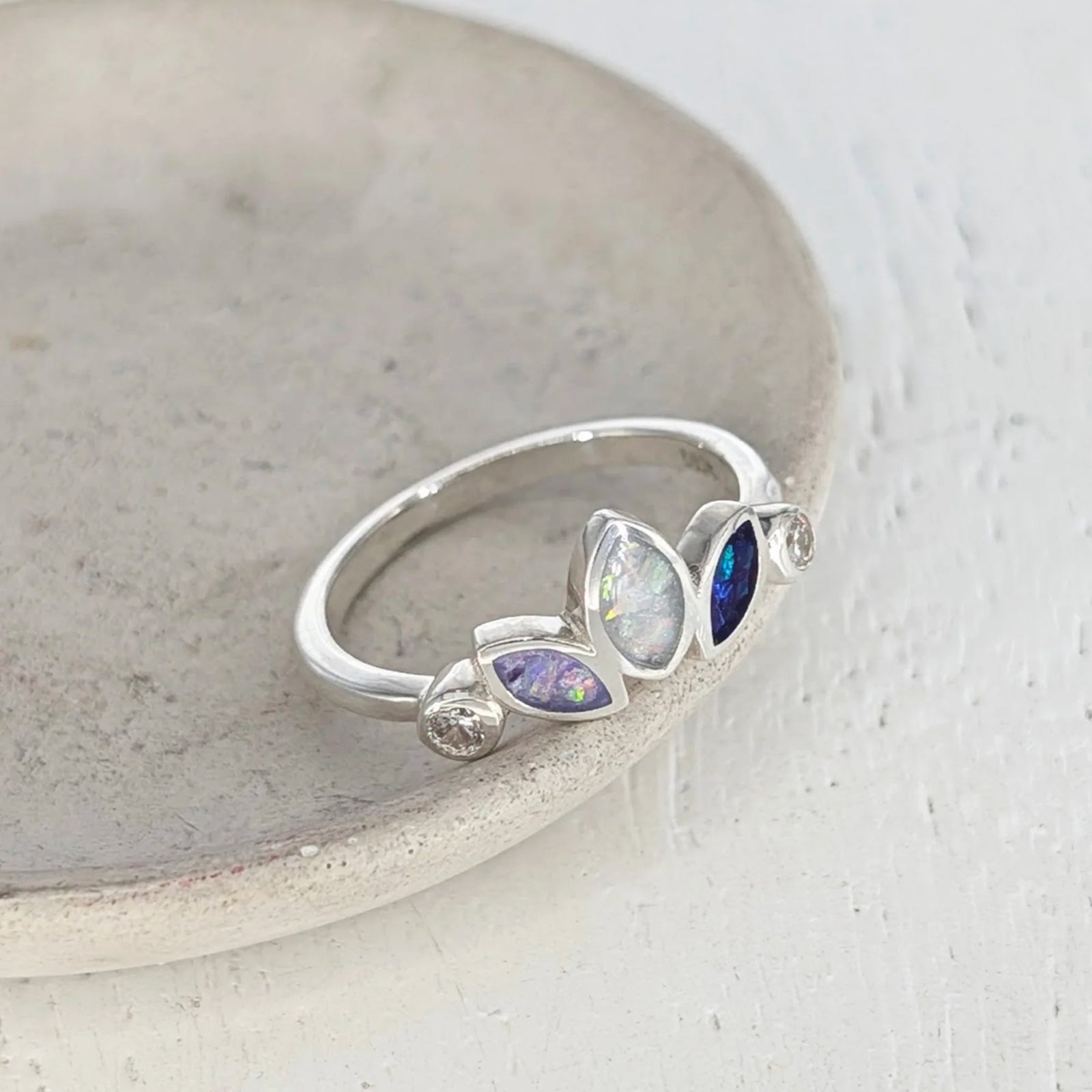 Sterling silver memorial ring for a loved one’s cremation ashes with marquise design