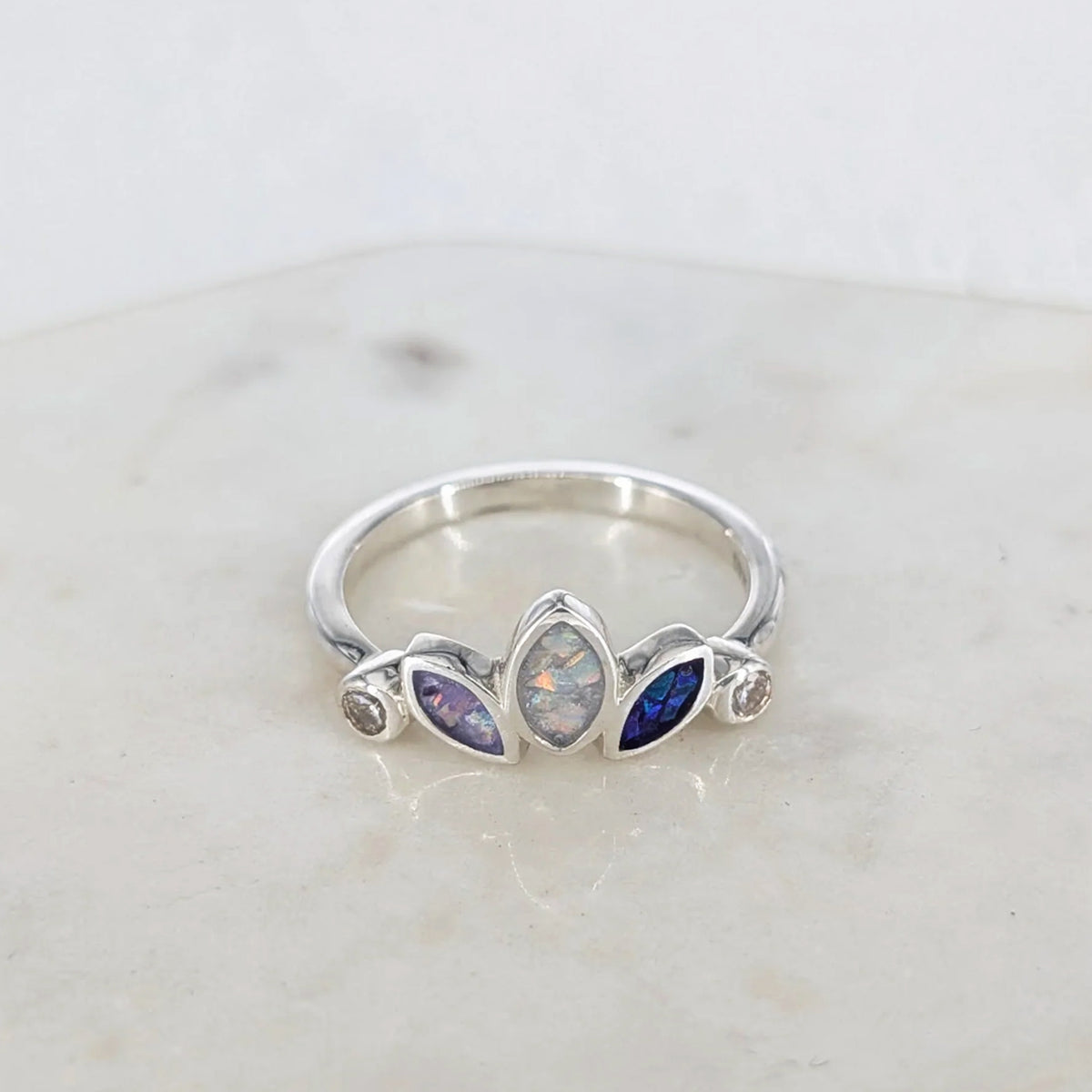 Marquise memorial ashes ring in sterling silver with sparkling cubic zirconia detail