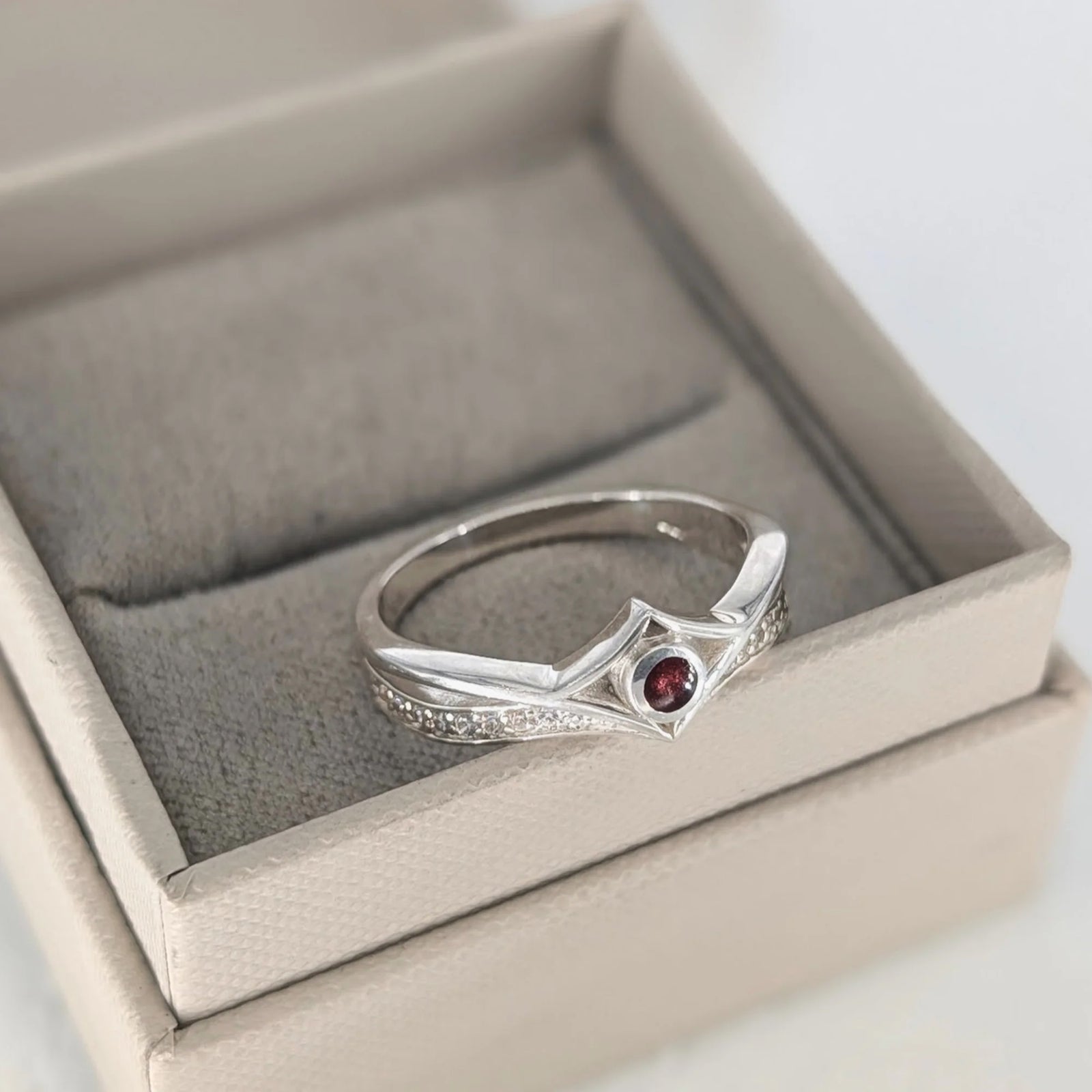 Sterling silver cremation ashes ring with delicate cubic zirconia detail