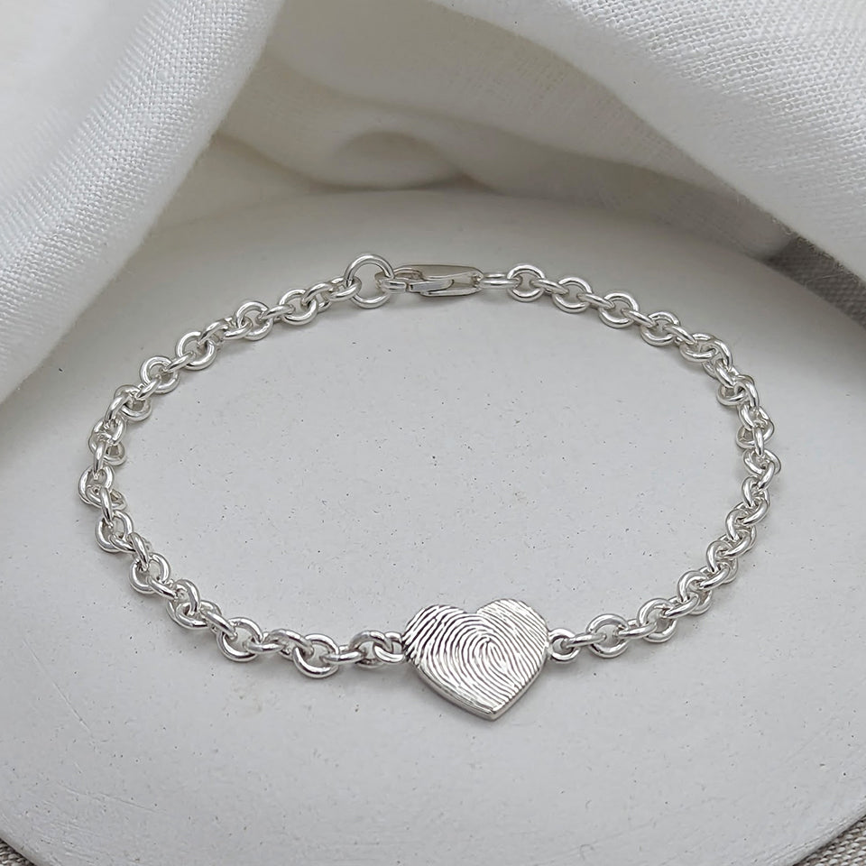 Memorial Fingerprint Heart Charm Bracelet