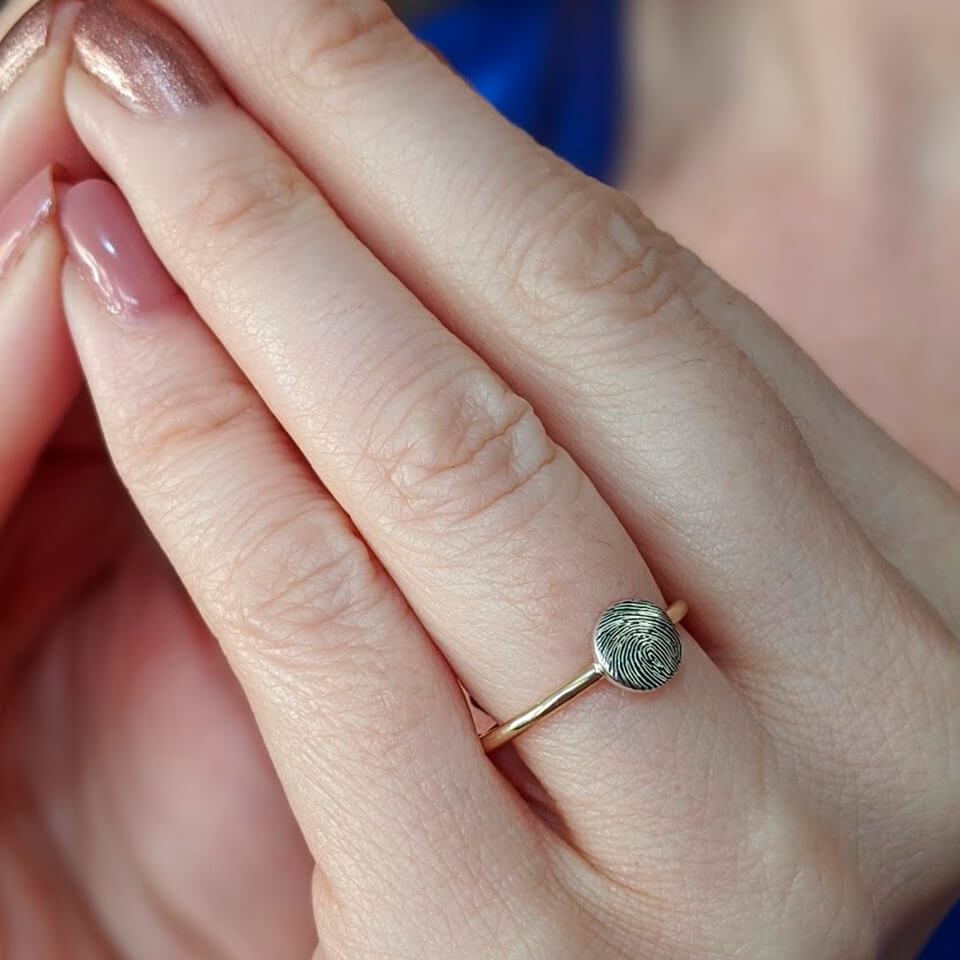 Gold and Silver Fingerprint Dot Ring | Skinny Band | Hold upon Heart