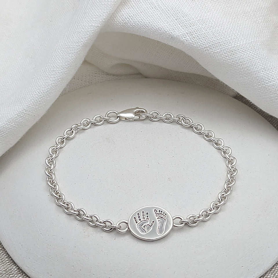 Handprint & Footprint Oval Charm Bracelet | Silver or Gold