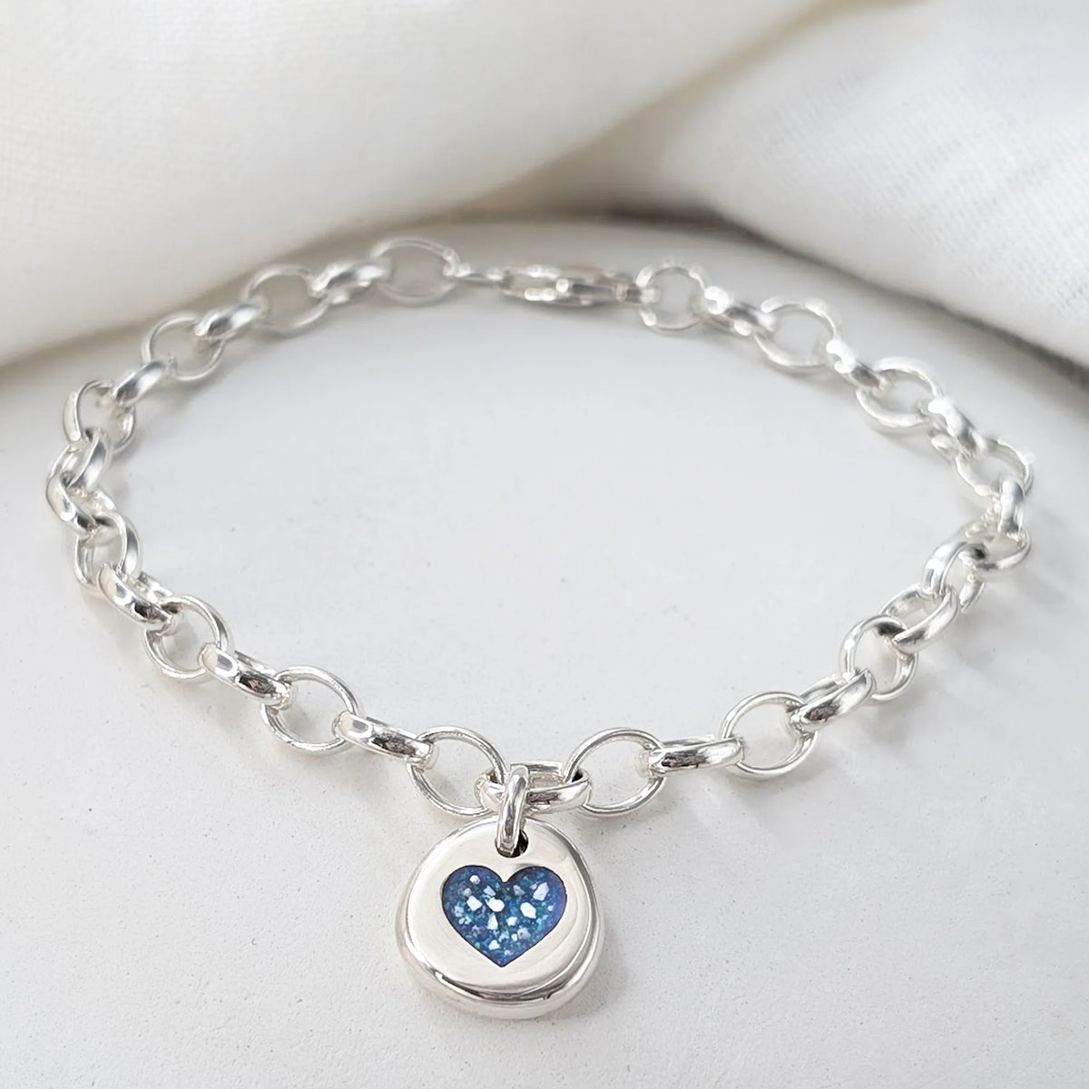Memorial Jewellery - Silver charm bracelet with handmade memorial ashes heart nugget charm