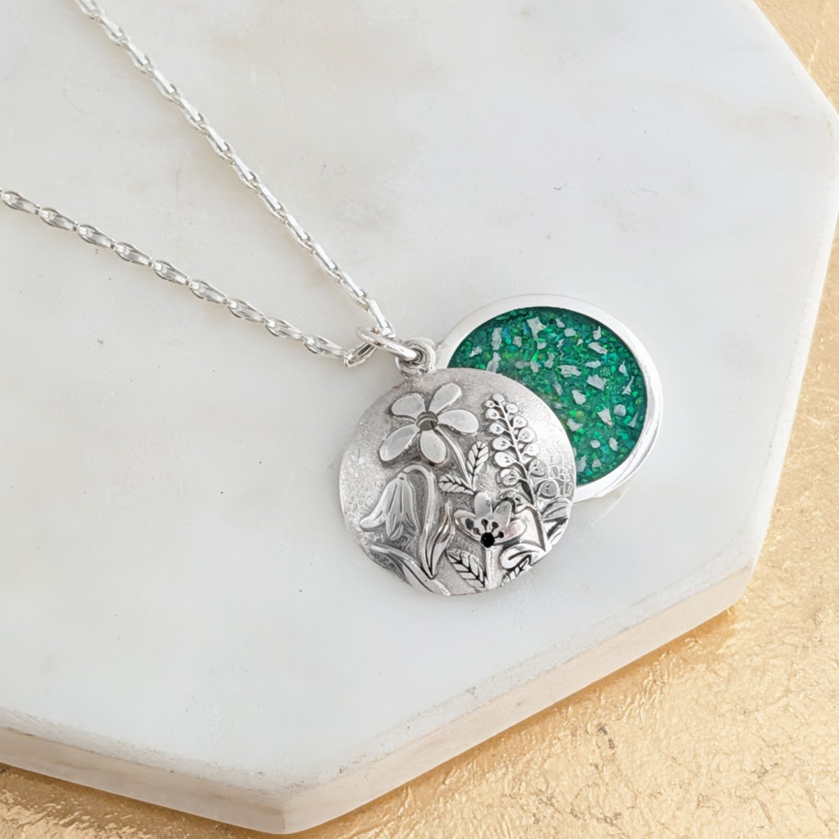 Handmade silver memorial ashes locket necklace - for gardeners