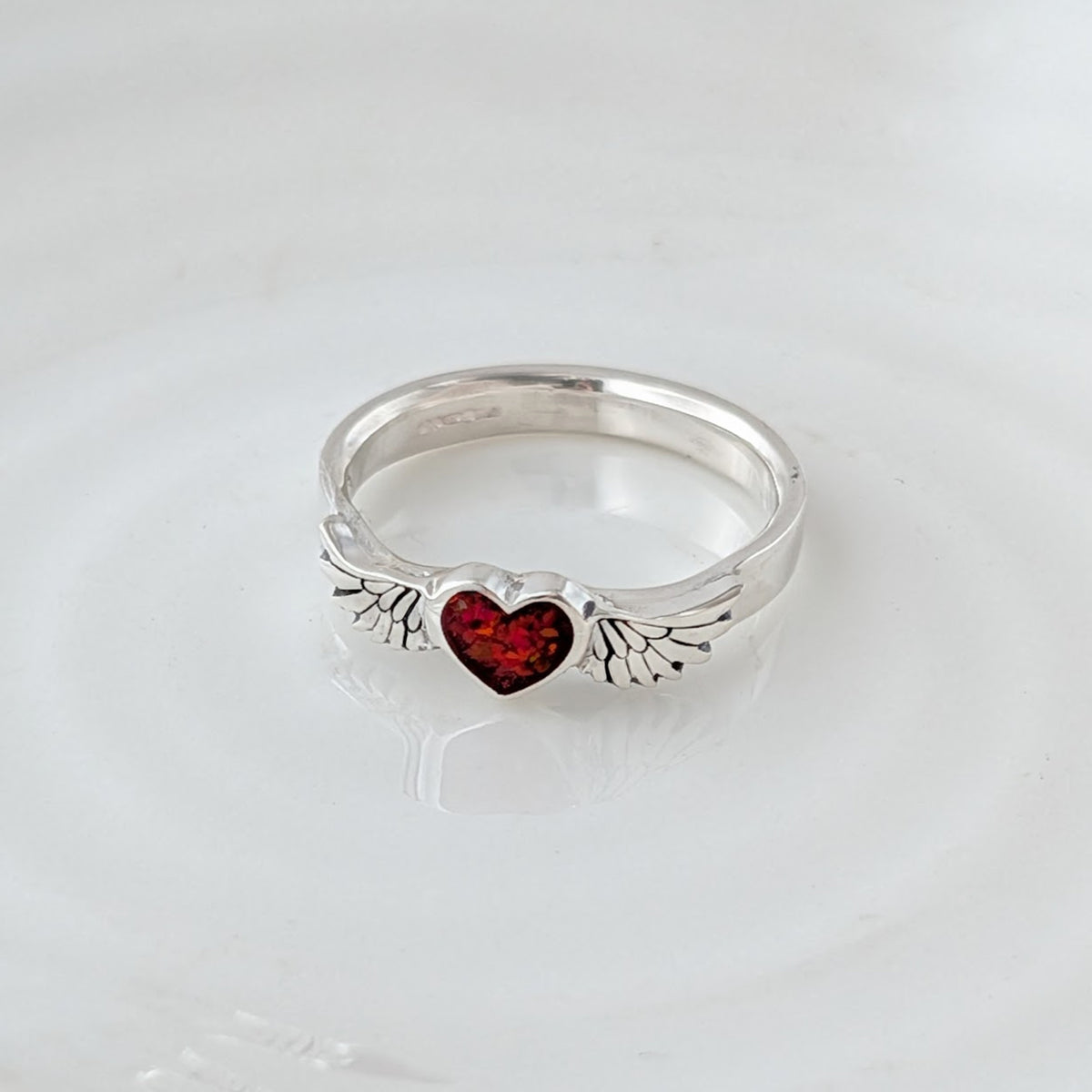 MEMORIAL ASHES ANGEL WING HEART RING