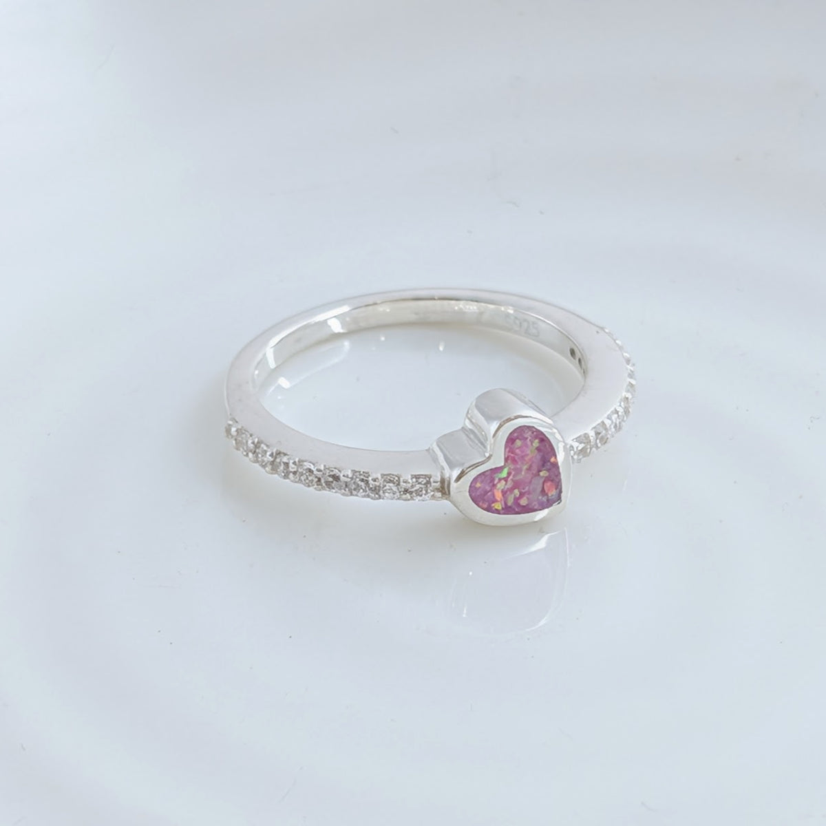 Silver cremation ashes heart ring with gemstones