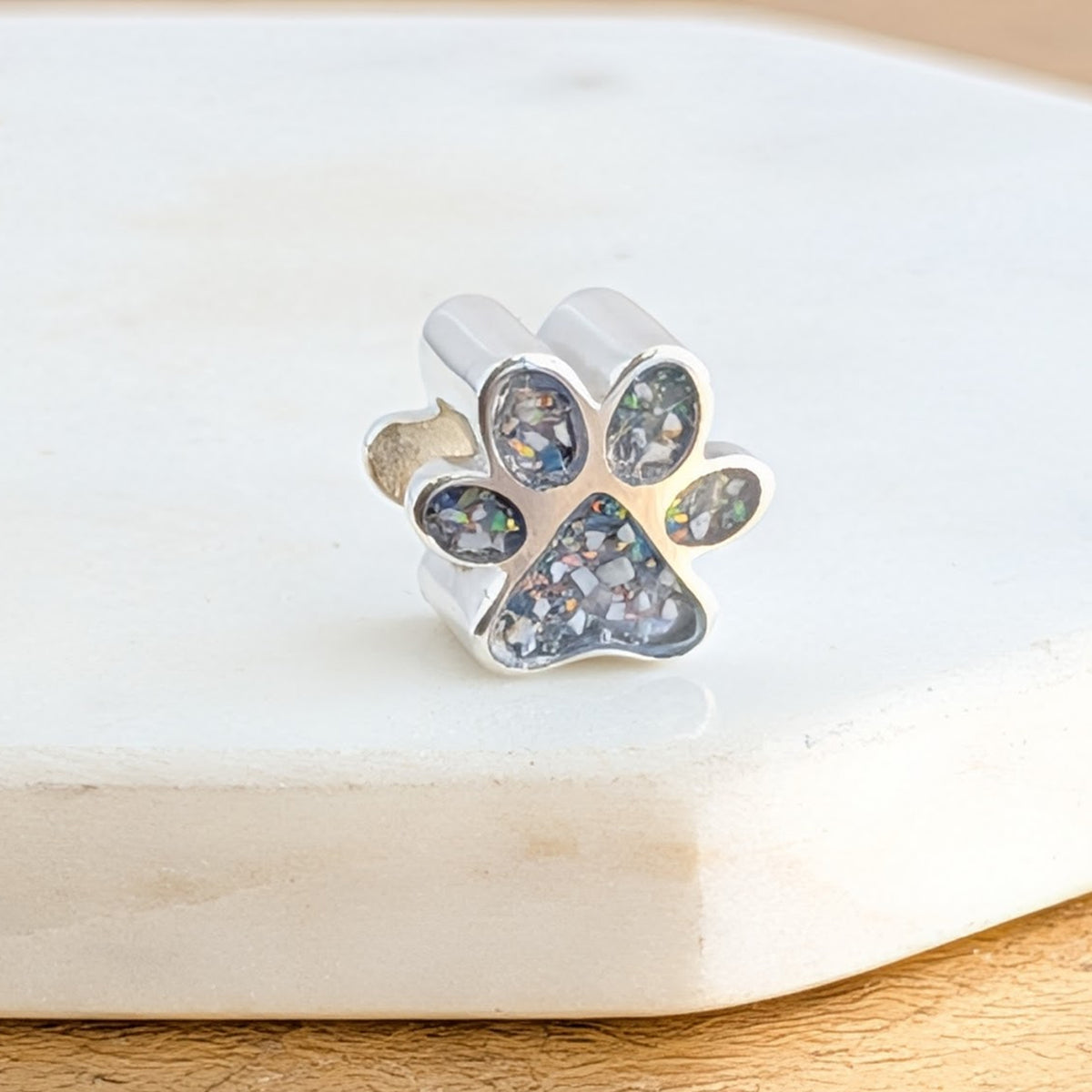 Pet Cremation Ashes Memorial Paw Print Charm Bead