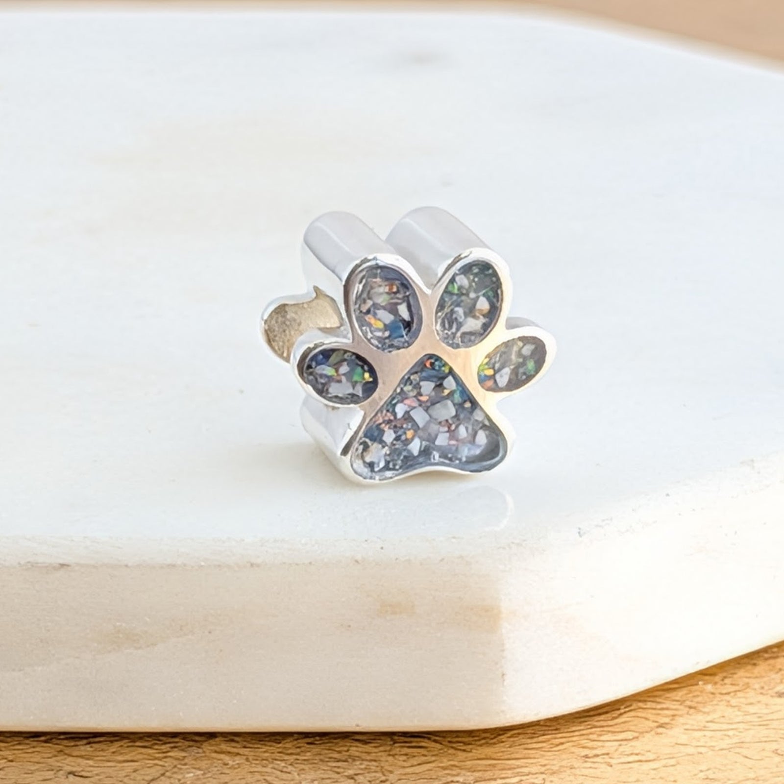 Pet Cremation Ashes Memorial Paw Print Charm Bead