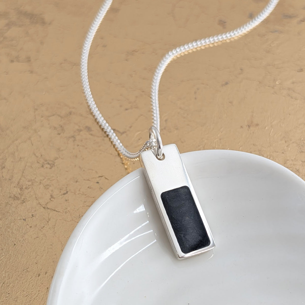 Silver memorial ashes tag necklac for men