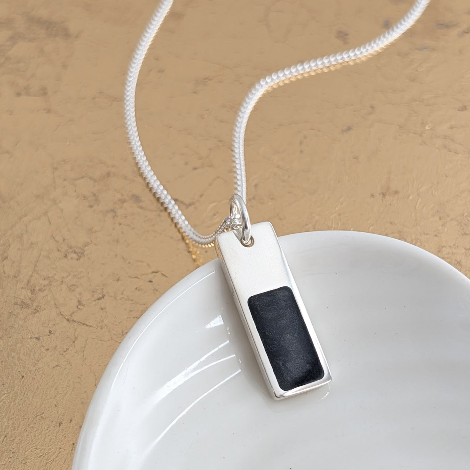 Silver memorial ashes tag necklac for men