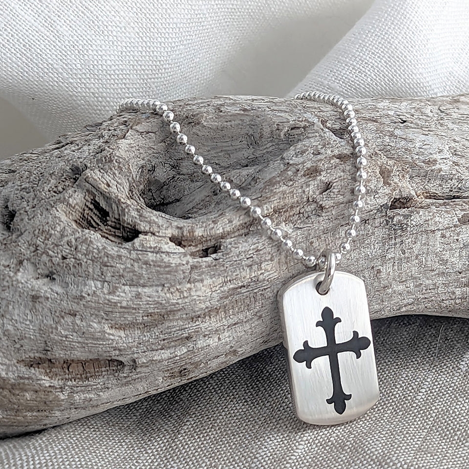 MEMORIAL ASHES CROSS DOG TAG NECKLACE