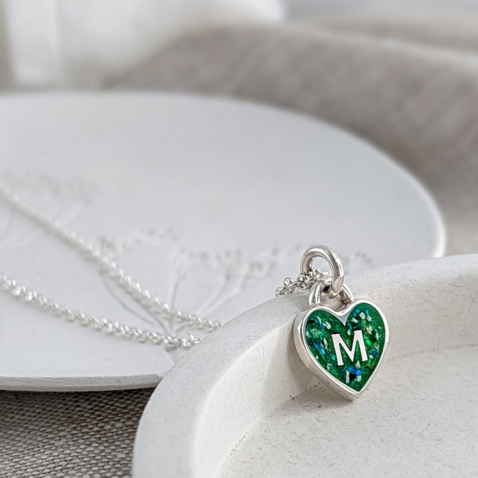 Cremation Ash Heart Charm with Initial