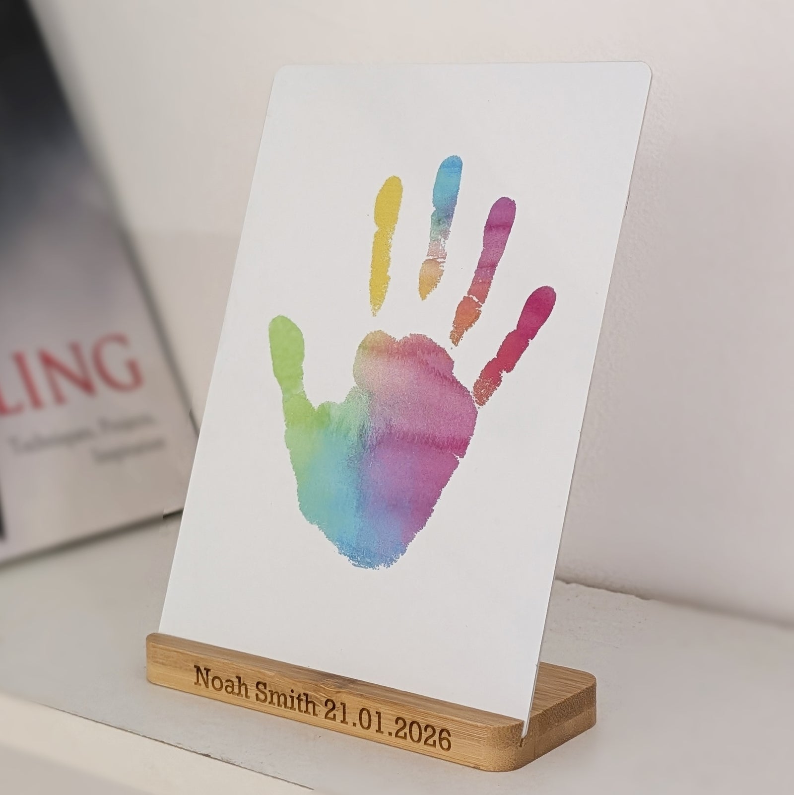PERSONALISED CHILD OR BABY HANDPRINTS DESK / SHELF STAND
