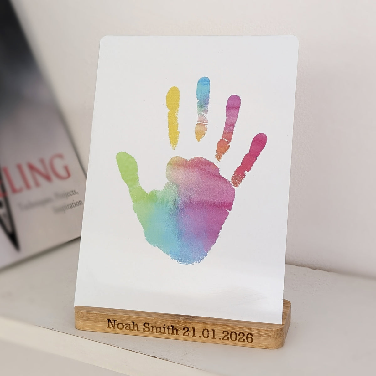 PERSONALISED CHILD OR BABY HANDPRINTS DESK / SHELF STAND