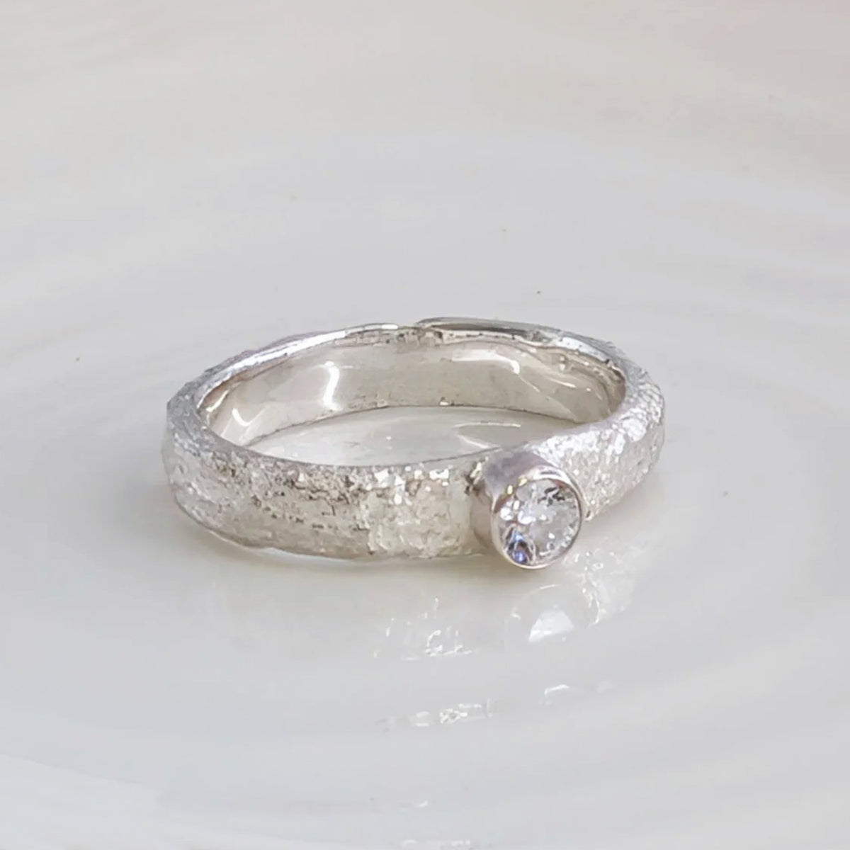 Cremation ashes ring - handmade with molten texture and gemstone