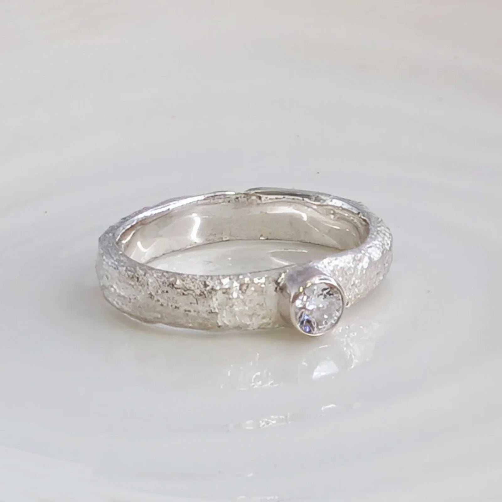 Cremation ashes ring - handmade with molten texture and gemstone