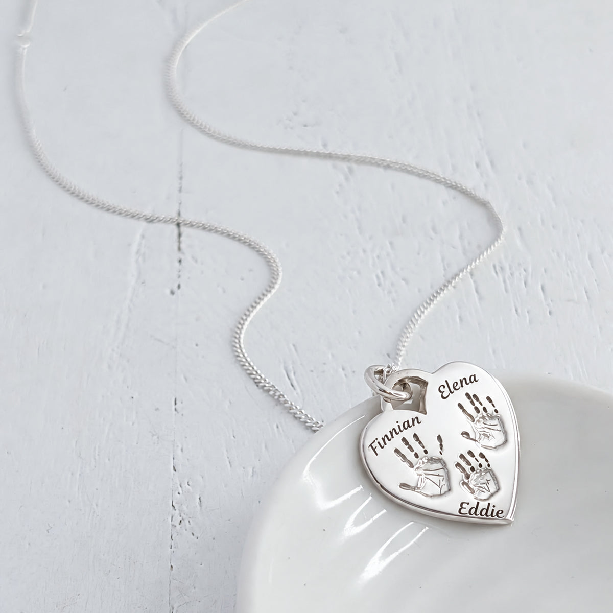 Three Handprints Heart Padlock Necklace in Silver or Gold