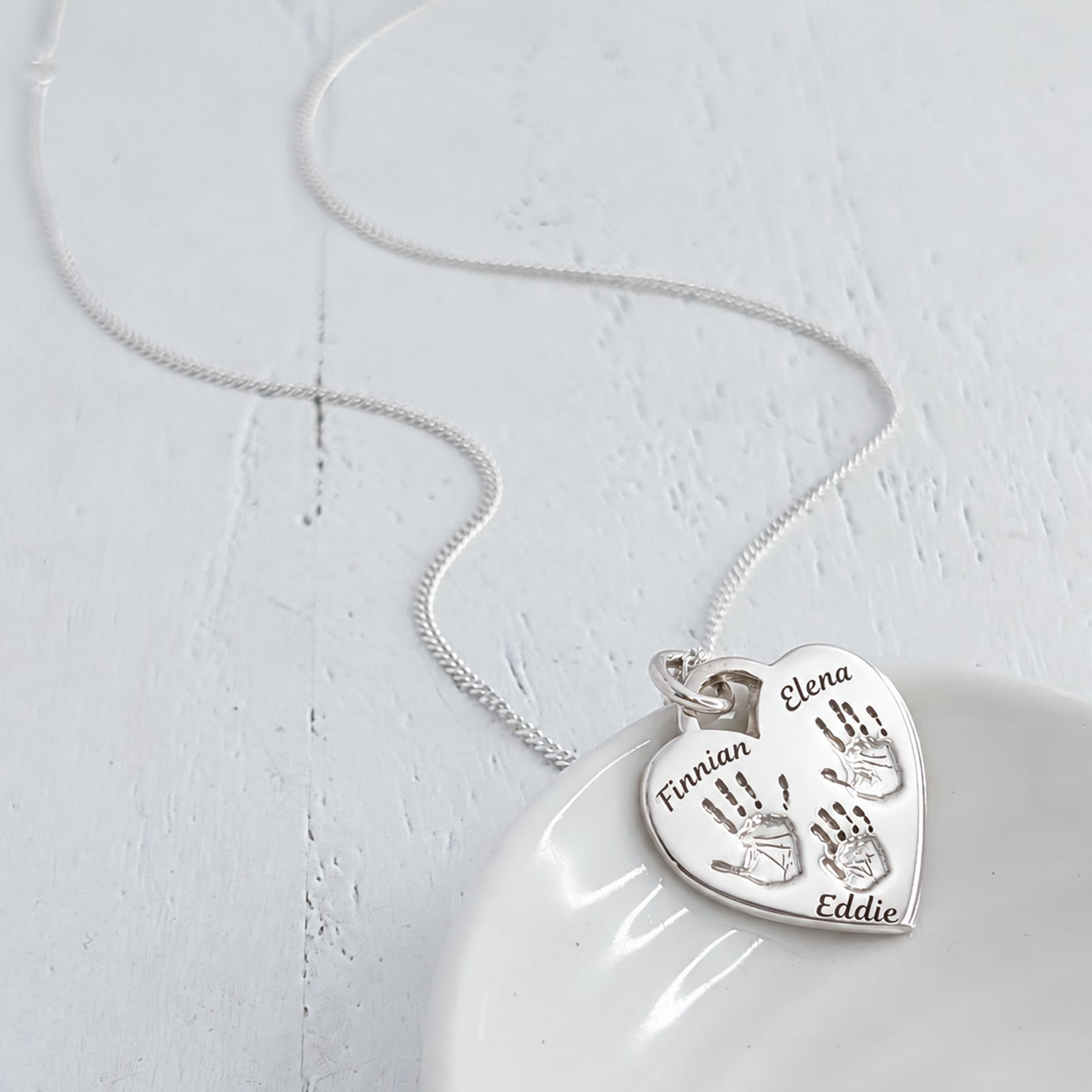 Three Handprints Heart Padlock Necklace in Silver or Gold