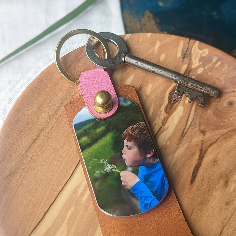 Personalised Photo Leather Keyring For Mum - Grandparent&#39;s Gift